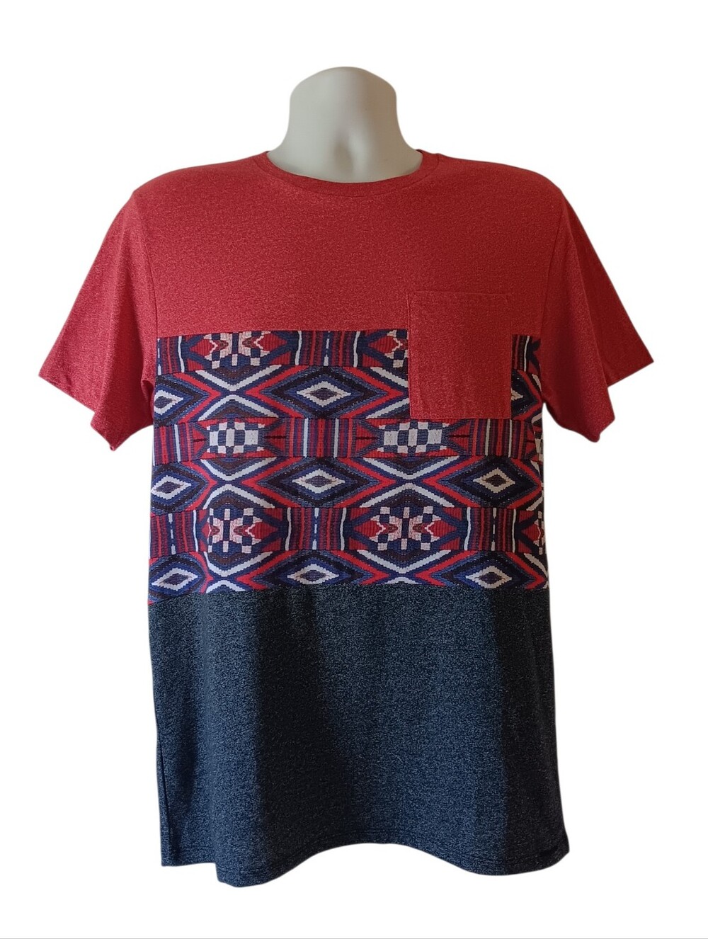 On The Byas mens red/navy aztec print pocket short-sleeve t-shirt size M